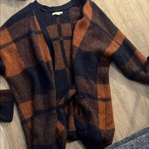 Plaid Women's Sweater - navy and orange